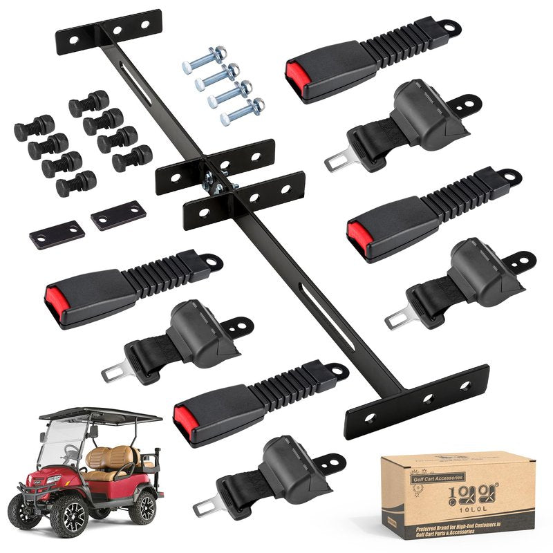 10L0L Golf Cart Seat Belt Kit with Bracket for Yamaha EZGO,Club Car DS Precedent,Front and Rear Seats,Universal Retractable Golf Cart Seat Belts