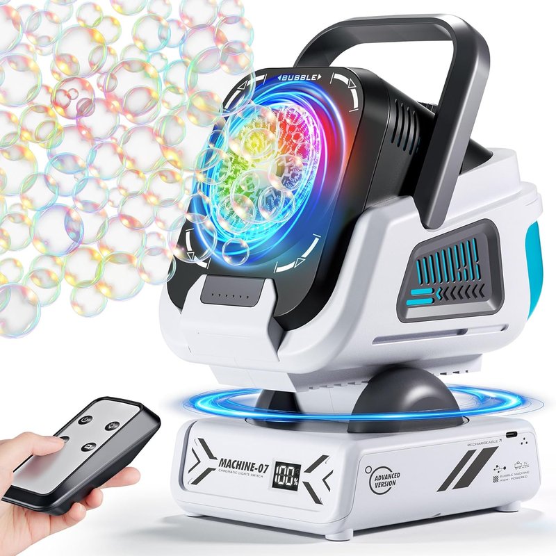 Upgraded Bubble Machine - Remote Control & RGB Lights | Rechargeable 1800mAh Battery for Kids' Parties & Outdoor Fun