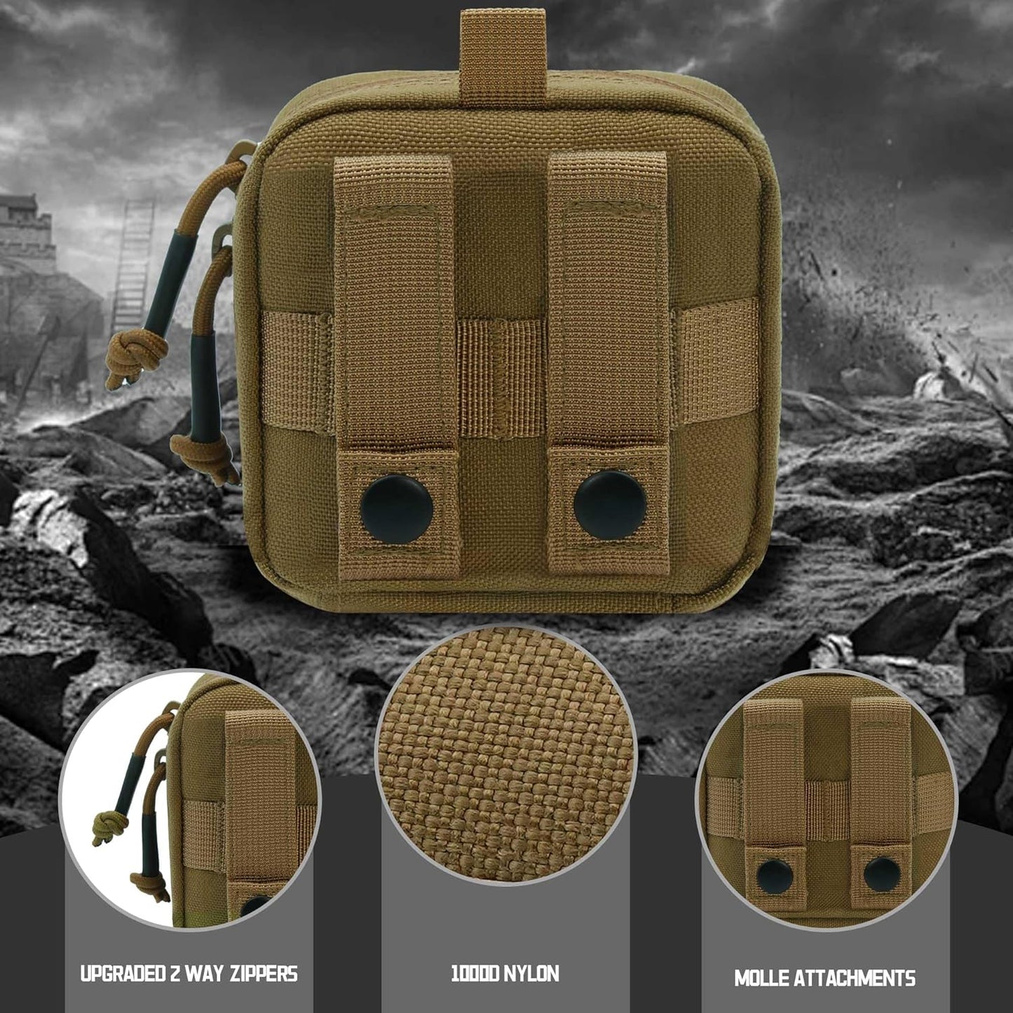 Tactical Molle Admin Pouch - Laser Cut Design with Flag | 4x4 Inches, Interior Divider & Removable Pocket