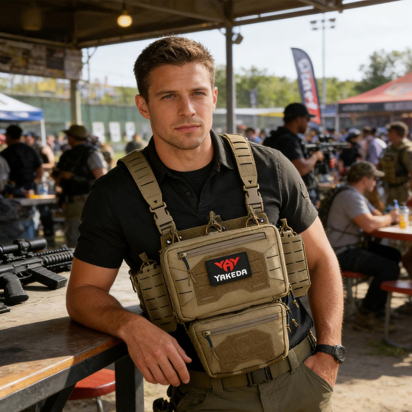 YAKEDA Tactical Chest Mini Rig Vest with Magazine Pouch Adjustable Detachable Laser-cutting Molle Modular Chest Vest (Light black)