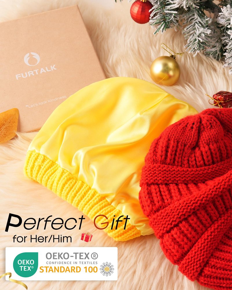FURTALK Winter Beanie Hat for Women Satin Lined Cable Knit Chunky Slouchy Beanies Skull Warm Cap Yellow