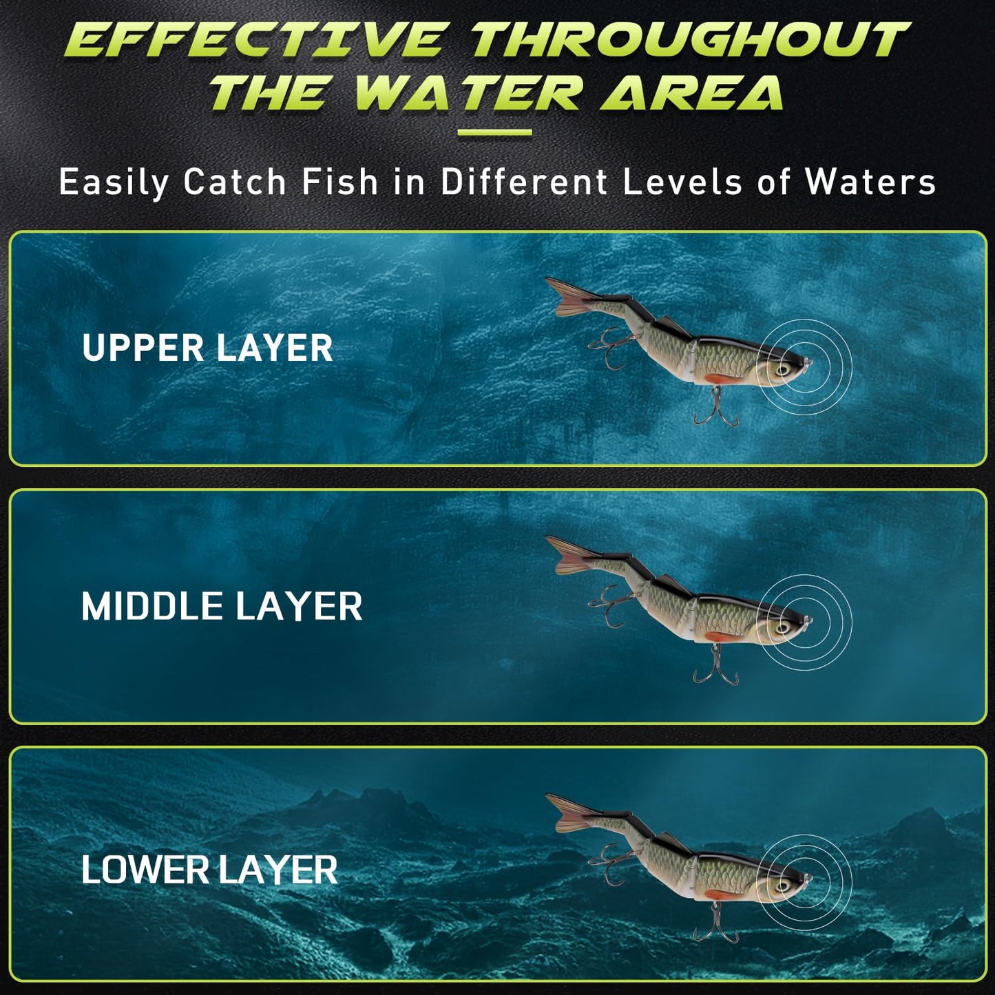 GOTOUR Fishing Lures for Freshwater or Saltwater, Easy to Use for Family Fishing Beginner and Pros, Most Lifelike Jointed Swimbait for Almost All Fishes，Slow Sinking Bass Pike Panfish Walleye Lures