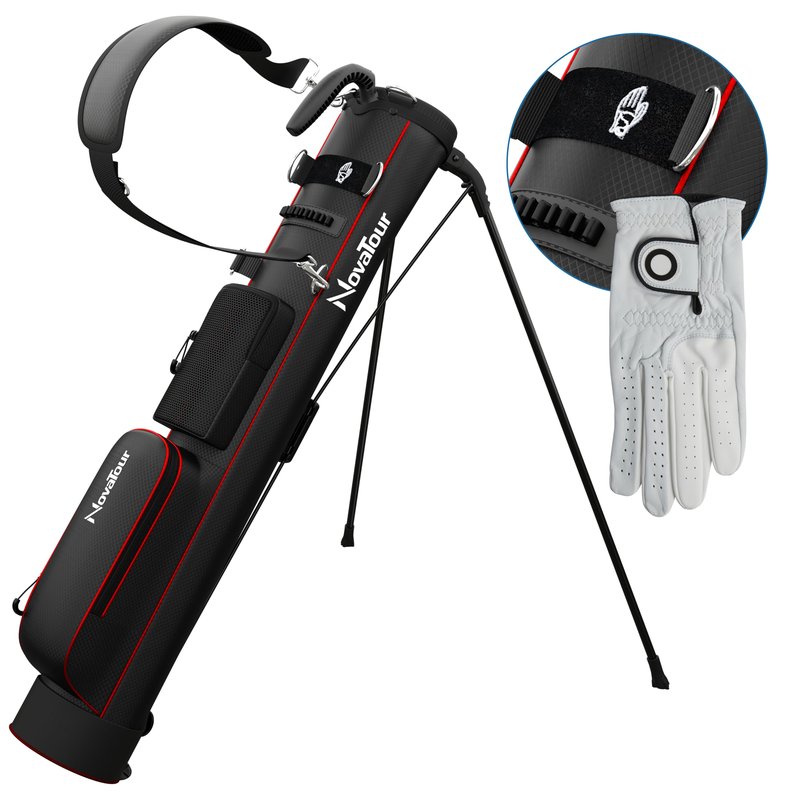 NovaTour Ultra Lightweight Golf Bag for Par 3 and Executive Courses, Smart Storage, Stable Stand, Ball and Tee Holders (Inferno Black/Red)