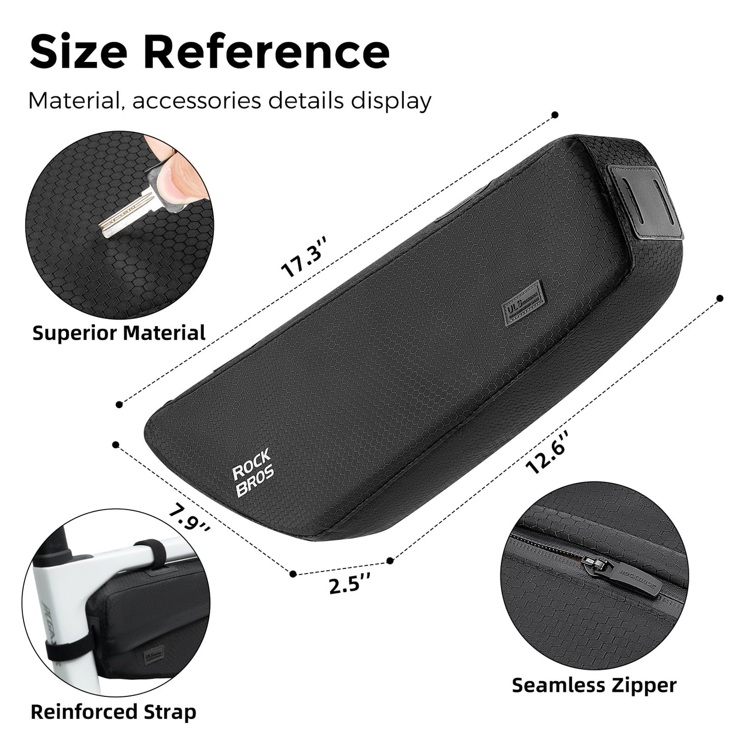 ROCKBROS Bike Frame Bag 2.9L Large Capacity Bike Storage Bag Waterproof Under Top Tube Bike Bag，Narrow Edge Bike Pouch for Mountain & Road Bike
