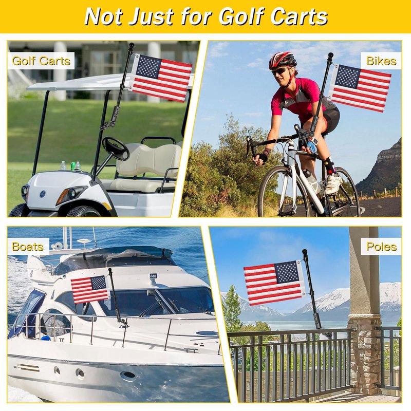 SANXIACAR Golf Cart Flag Holder with USA Flag Pole Kit Set for EZGO TXT RXV Club Car Precedent DS Tempo Onward Yamaha Boat Flag Pole Mount Kit (with American Flag 12 x 18 Inch)