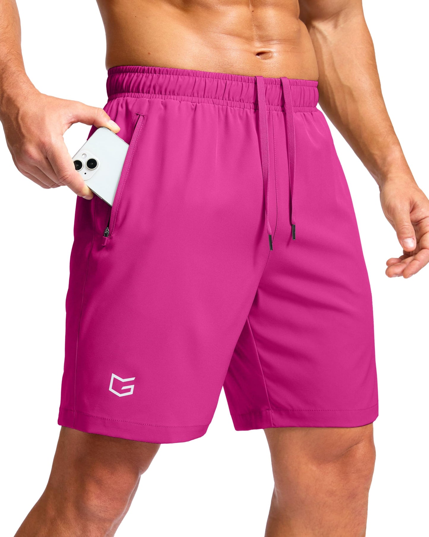 G Gradual Men's Athletic Running Shorts with Zipper Pockets Quick Dry 7"/ 5"/ 9" Workout Gym Shorts for Basketball Hiking(Rose,7XXXL)