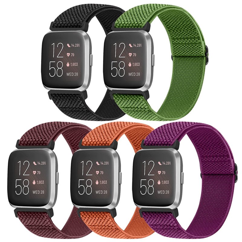 Vodtian Elastic Bands Compatible with Fitbit Versa/Versa 2/Versa Lite/Versa Special Edition Watch Band, Adjustable Nylon Braided bands Replacement Solo Loop Sport Straps Wristband for Women Men