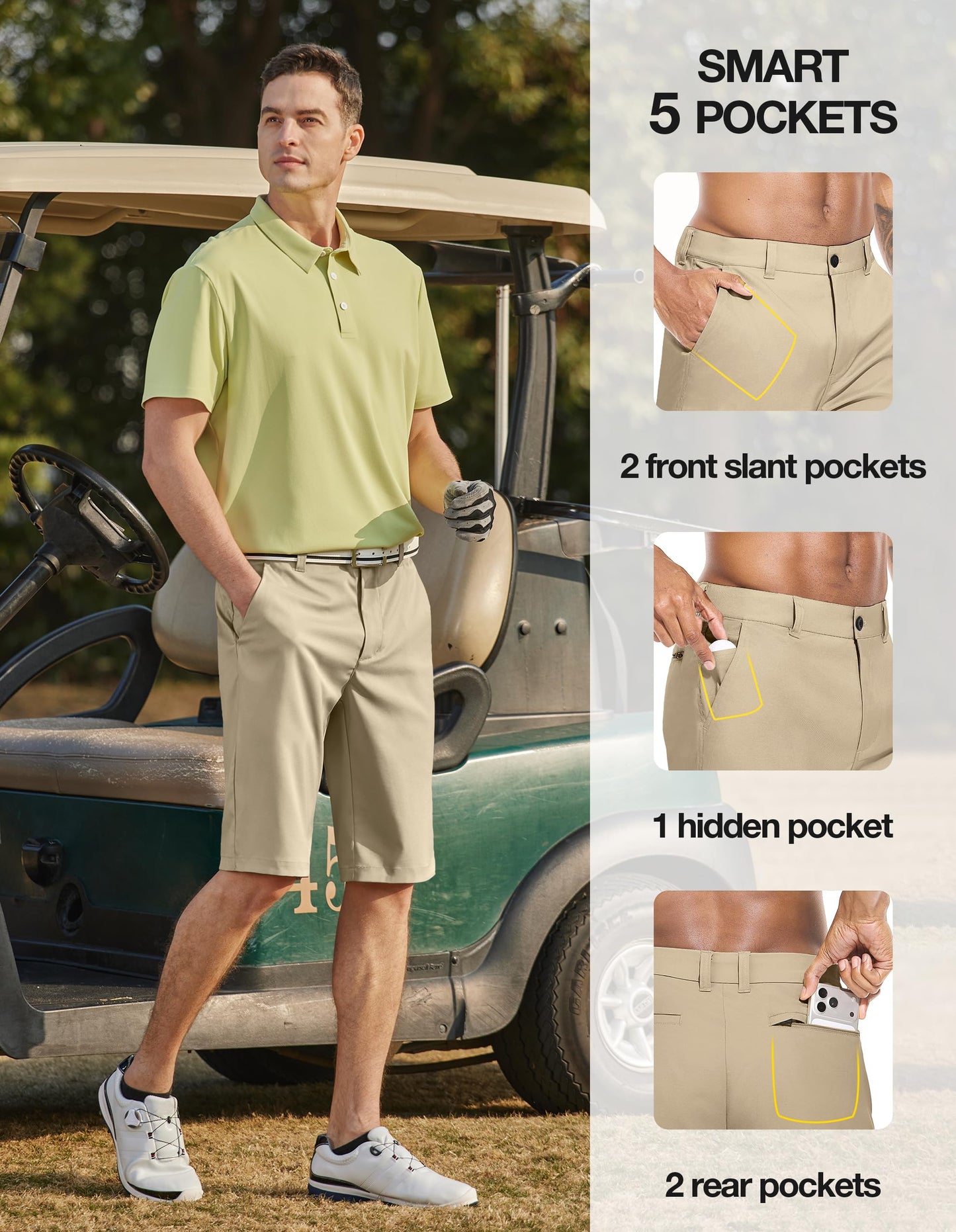 PULI Golf Dress Shorts Men 12'' Inseam Lightweight Flat Front with Pockets