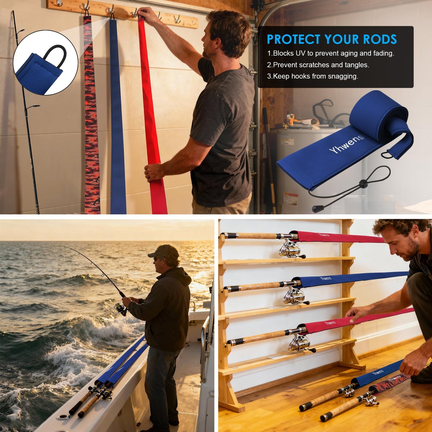 Yhwens Neoprene Fishing Rod Sleeve Rod Socks for Fishing Poles Sleeve Rod Cover Rod Protector for Casting Spinning Trolling Fishing Rod Storage Durable(68” Dark Blue 2Packs)
