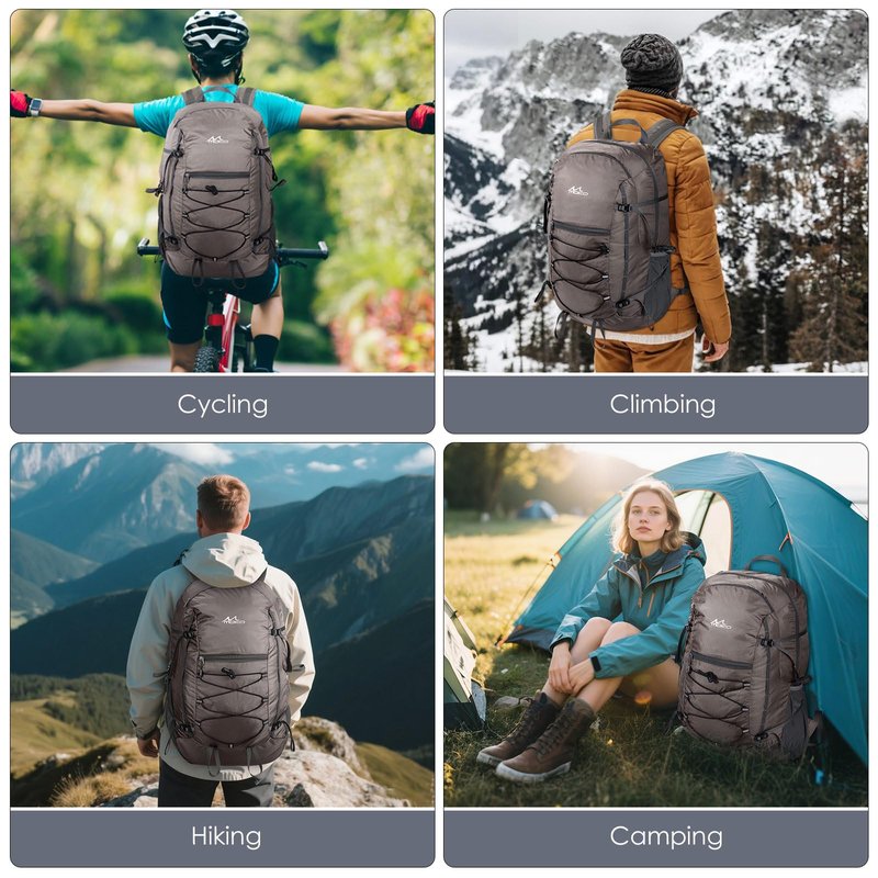 MoKo Hiking Backpack, 40L Large Capacity Camping Backpack with Multiple Pockets, Tear-resistant Travel Daypack for Men Women, Packable and Lightweight Hiking Daypack for Travel Camping Outdoor, Hummus