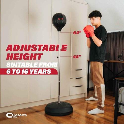 Champs MMA Punching Bag for Kids with Stand | Freestanding Reflex Bag Dummy | Adjustable Height Punch Bag Stand with Gloves – Exercise Equipment for Agility, Hand-Eye Coordination Workout Kit