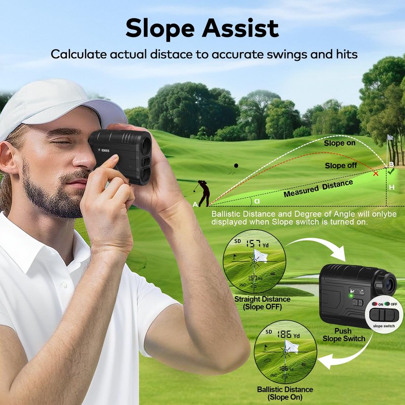 1200Yards Range Finder Golf with Slope, 7X Magnification Range Finder, Lightweight Portable Rechargeable Rangefinder, Flag Lock Vibration, Switch for Legal, Range Finders for Hunt/Golf Accessory