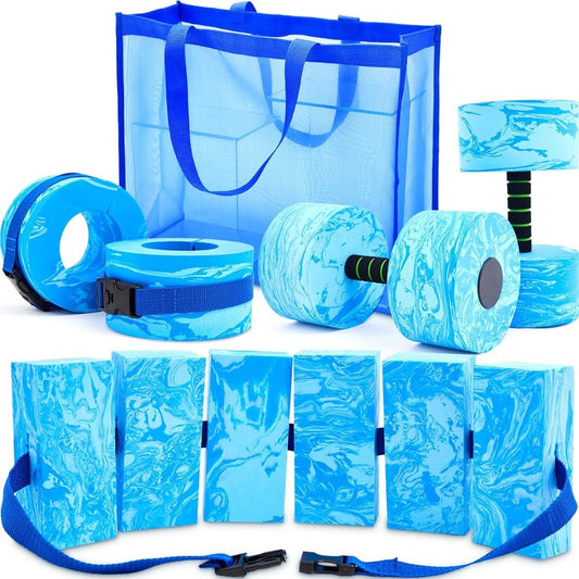 Aquatic Exercise Set - 6 Pcs Water Aerobics Equipment with Large Mesh Bag | Foam Dumbbells & Swim Belt for Weight Loss