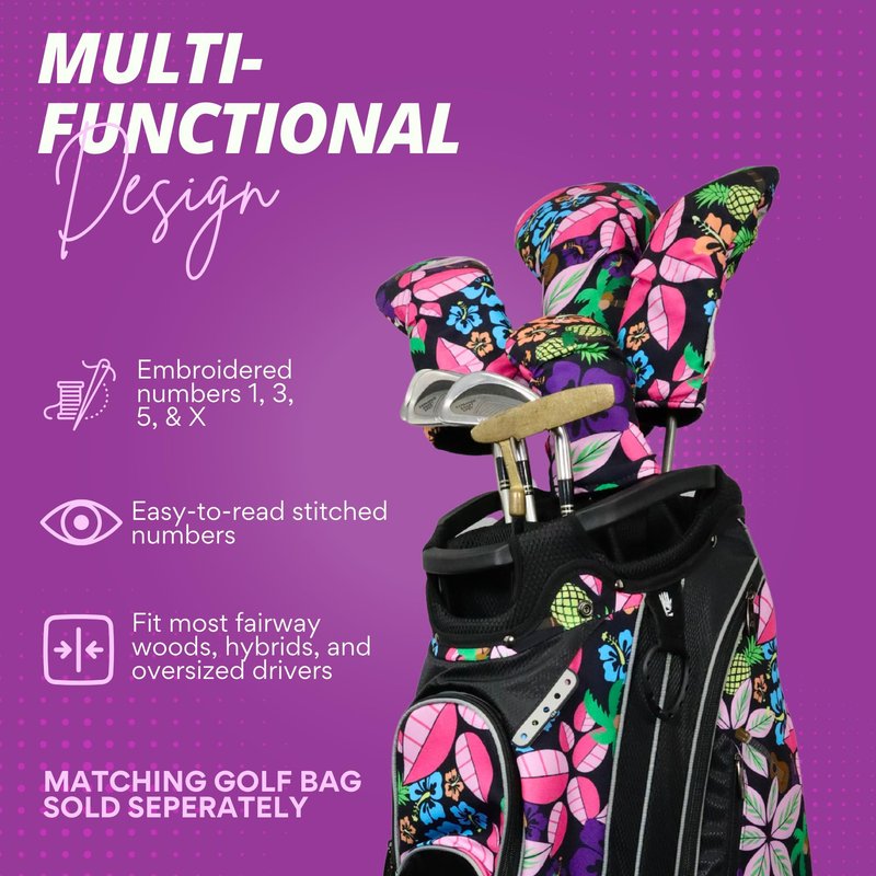 Taboo Fashions Resort Collection Golf Club Covers for Women - Numbered Golf Headcovers Set for Driver, Fairway and Hybrid Clubs - Weather Resistant, Pack of 4 (Tropical Paradise)