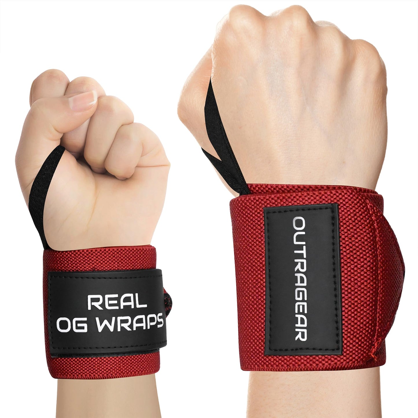 OUTRAGEAR 18" OG-Grade Wrist Wraps for Weightlifting – Heavy Duty Wrist Support with Thumb Loop & Lockdown Strap – Wrist Straps for Powerlifting, Bench Press & Gym Training (Viva Her)