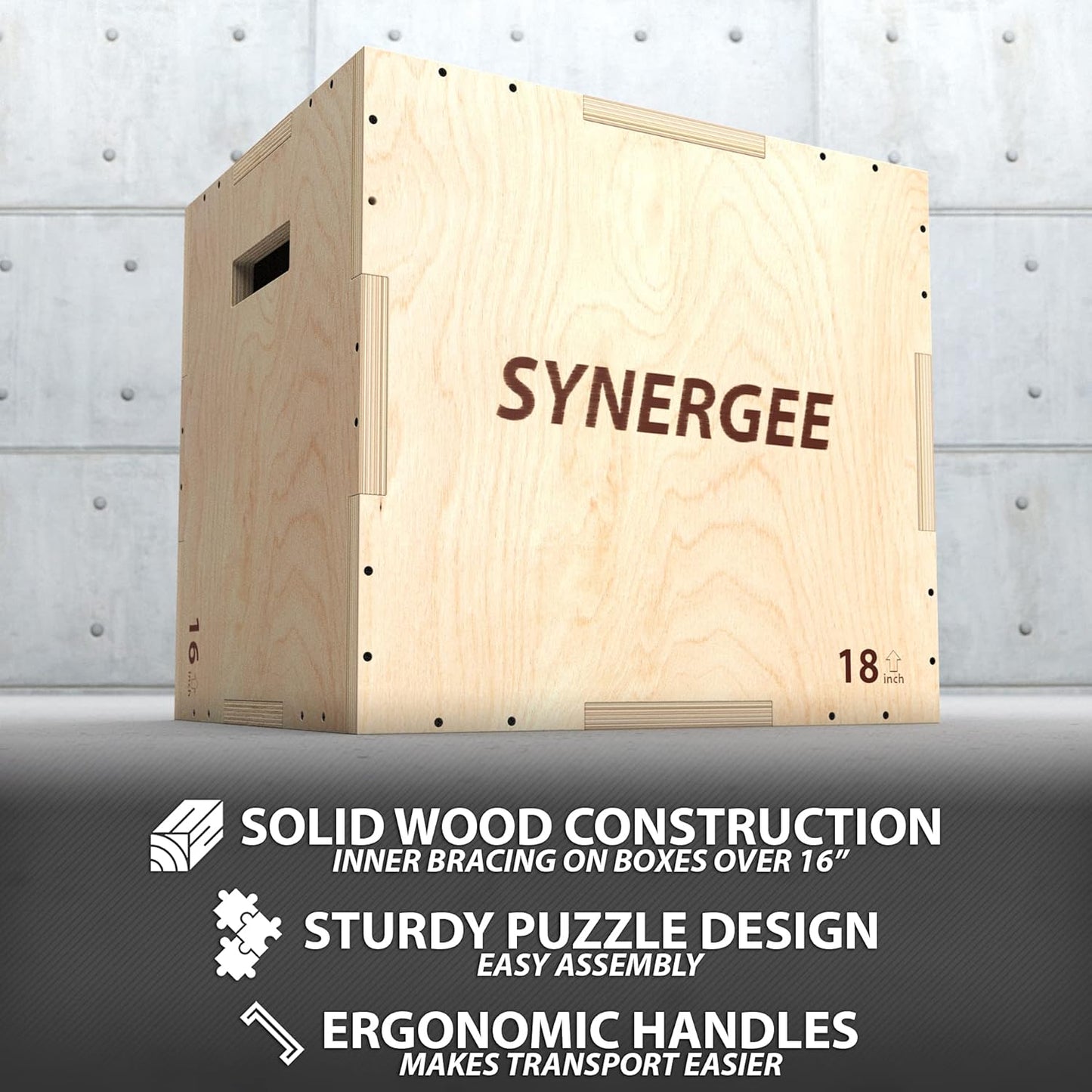 Synergee 3 in 1 Wood Plyometric Jump Box - Versatile Training Equipment | Sizes 30/24/20, 24/20/16, 20/18/16, 16/14/12