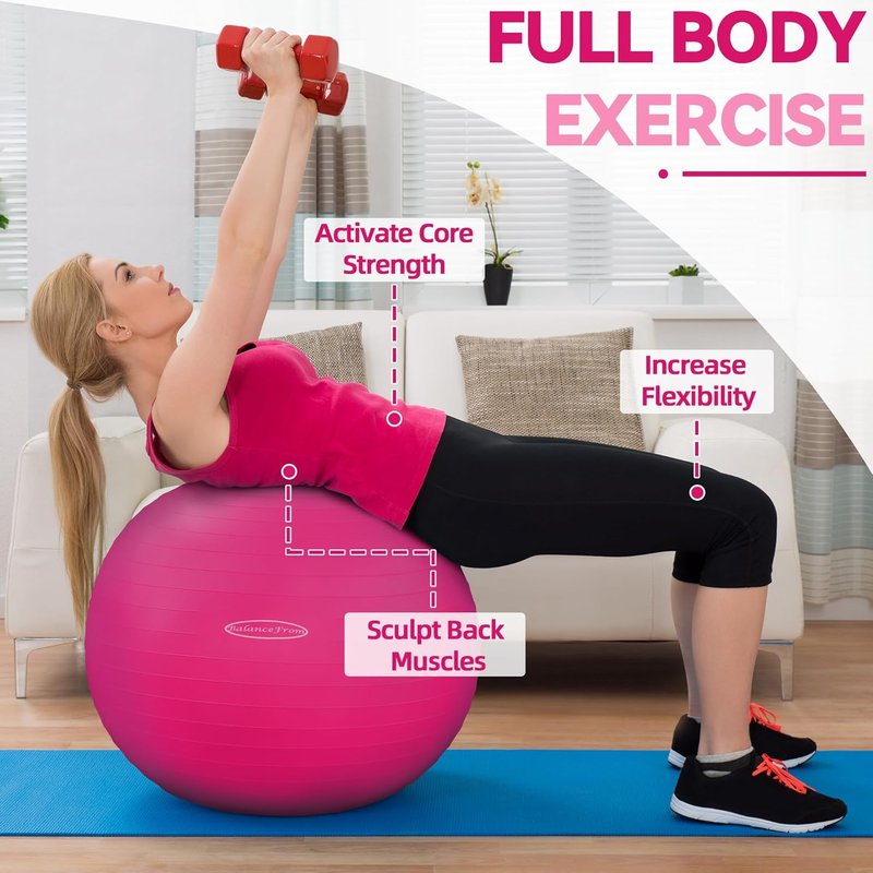 Exercise Ball for Fitness, Yoga & Pilates - Anti-Burst, Slip Resistant with Quick Pump | 65cm, Blue