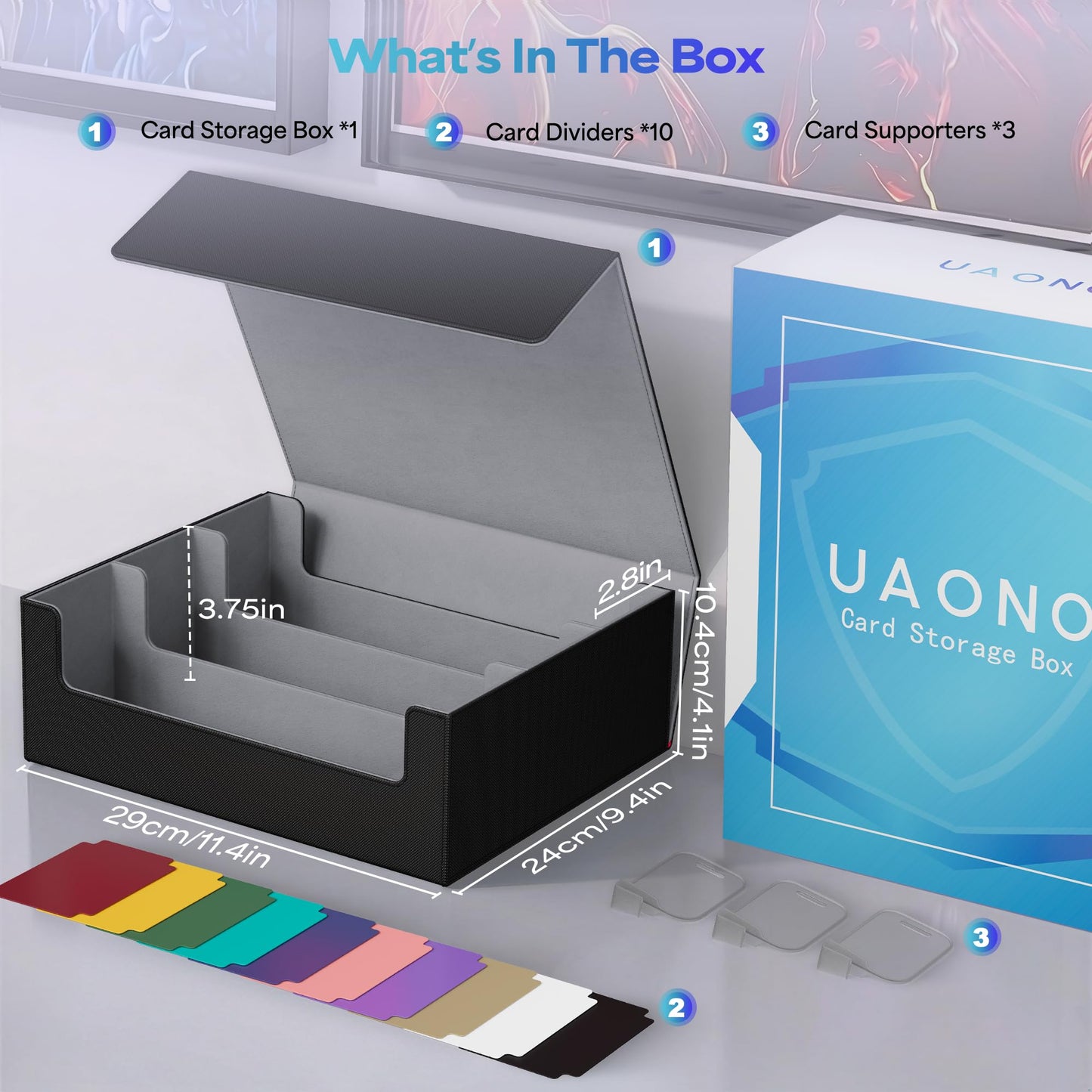 UAONO Card Storage Box for Trading Cards, 2400+ MTG Commander Deck Box With 24pcs Colorful Divider, Card Case Fits for Magic TCG PTCG Game Cards (Blue)