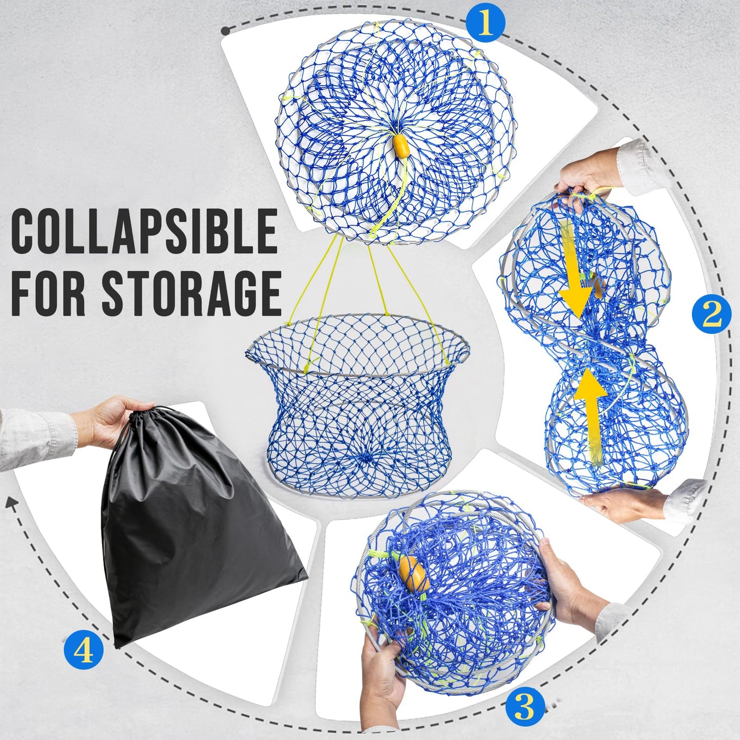 Synceduo Crab Ring Trap Collapsible Fishing Hoop Net Pots for Crabbing Bait Traps for Blue Crabs Dungeness with 50ft Rope, Bait Bag, Clip & Ruler