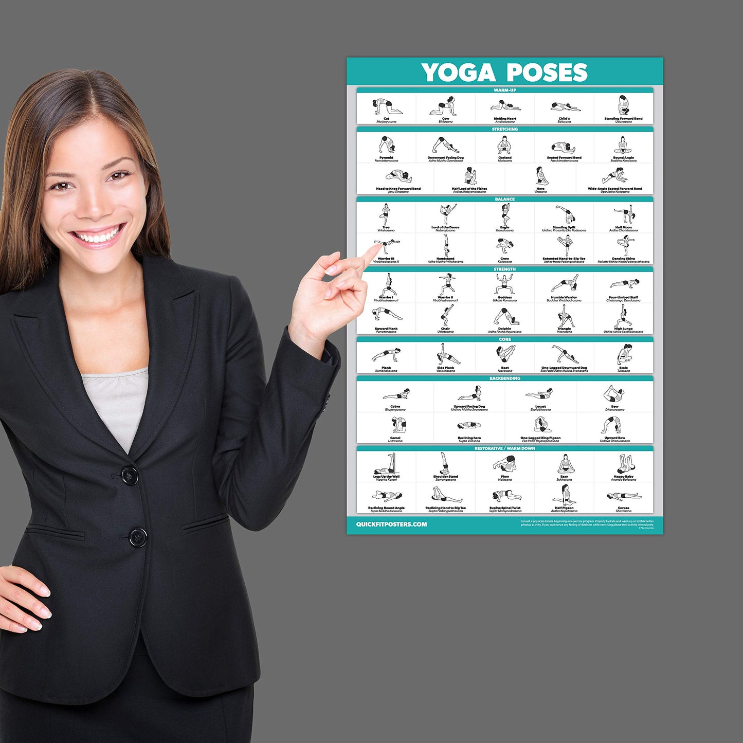 Palace Learning 3 Pack - Warm Up Exercises + Stretching Exercises + Yoga Workouts - Set of 3 Workout Charts (LAMINATED, 18” x 24”)