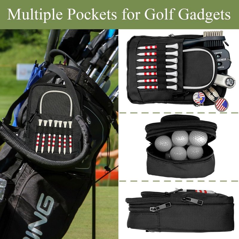 HGNUTAY Golf Valuables Pouch, Golf Ball Bag, Golfer Portable Organizer, Large Golf Accessories Pouch for Gadgets, Like Balls, Tees, Market - Golf Gift for Men and Women (White/Red Edge) (White Edge)