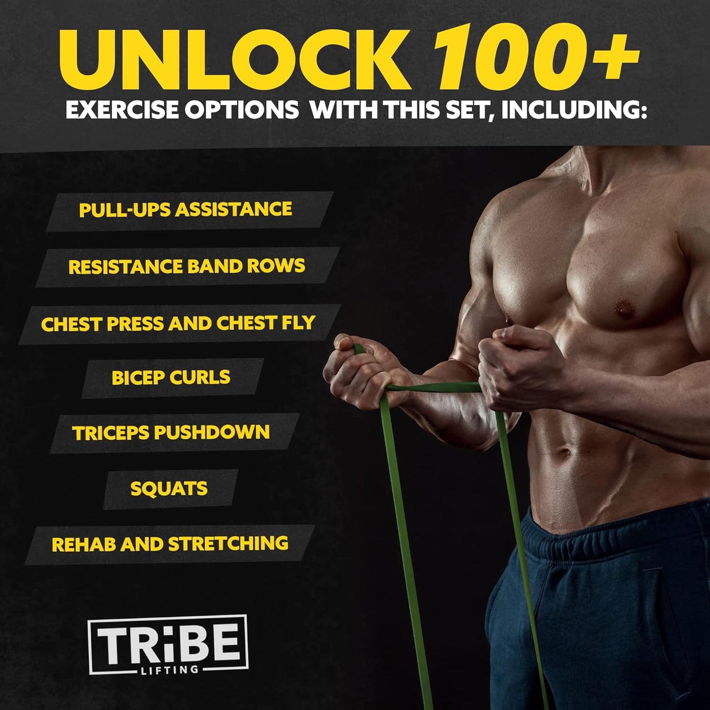 Tribe Resistance Bands Set - 5 Pull-Up Exercise Bands with Handles & Door Anchor for Home Gym | Strength Training for Men & Women