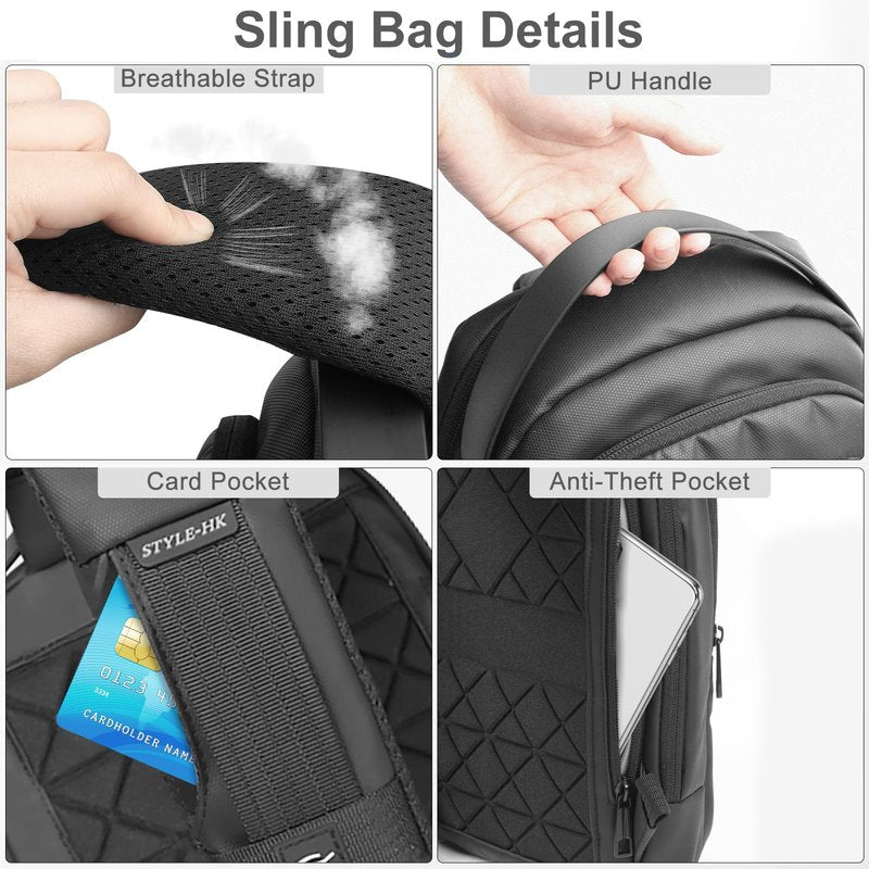Sling Bag for Men Women Chest Bag Should Bags for 11.3 Inch iPad with USB Charging Port Water-Resistant Crossbody Sling Backpack LightWeight Anti-Theft Casual Daypack for Travel Sports Hiking-Black
