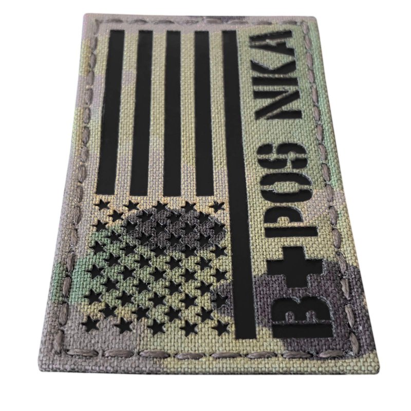 IR USA Flag BPOS B+ Blood Type NKA NKDA Infrared Tactical Morale Fastener Patch (Multicam)