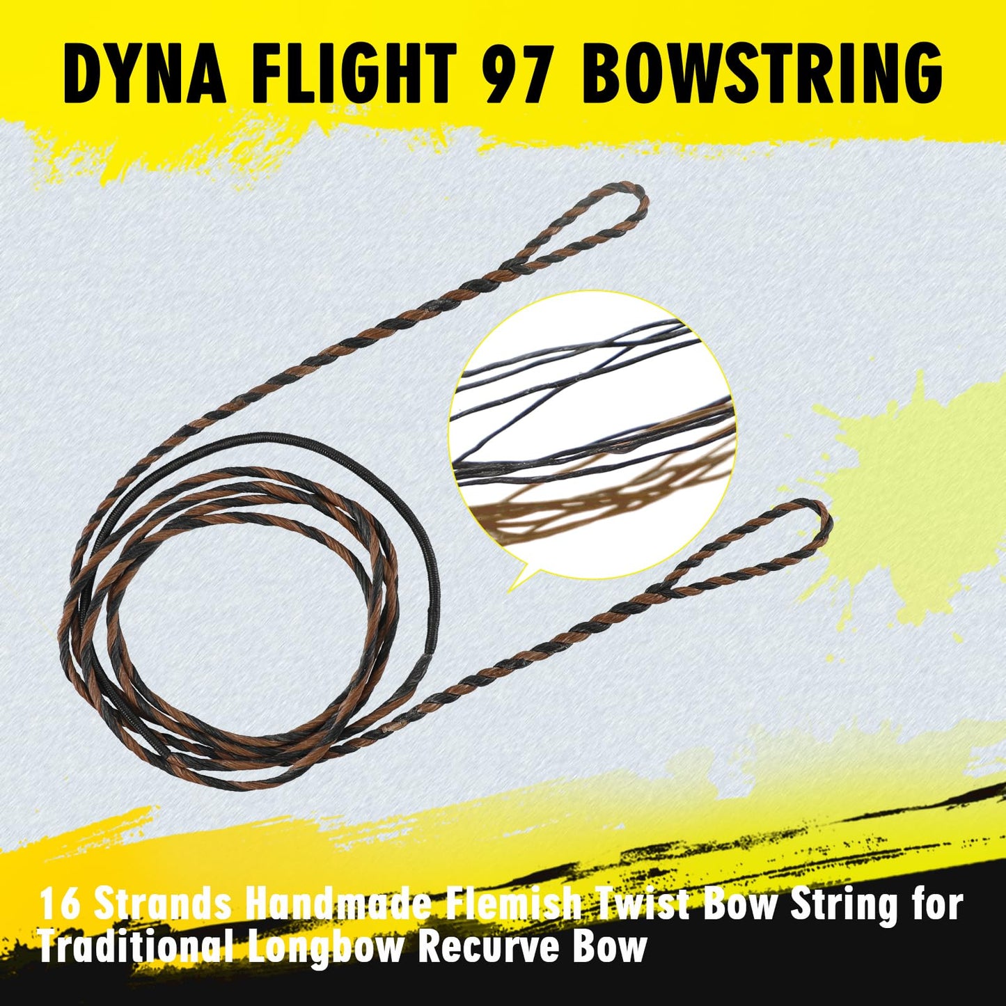 LWANO D97 Flemish Twist Bow String - Handmade Fast Flight Bow String Replacement Bowstring for Traditional Longbow Recurve Bow (Black+Brown, AMO 54"(Actual Length 51"))