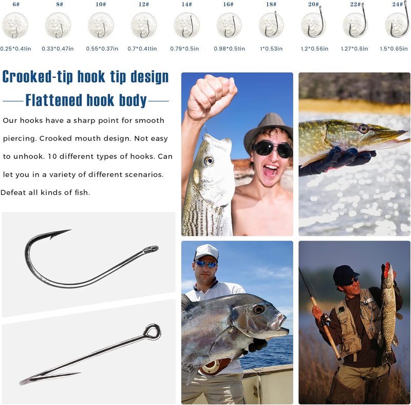 Carbon Steel Fishing Hooks - 500Pcs Circle Hook Assortment for Saltwater & Freshwater Fishing | Ideal for Catfish, Trout, Bass & Octopus