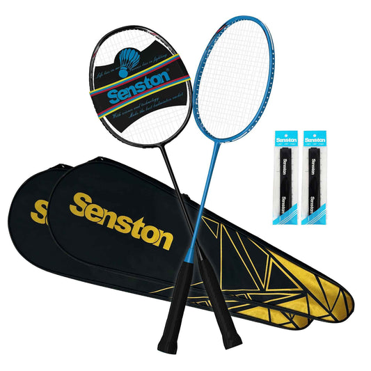 Senston N80 Badminton Rackets Set - Full Carbon-Fiber 5U Lightweight Racquets with Anti-Slip Grips & 2 Carry Bags, Outdoor/Backyard Sports for Adults, Teens, Family Games