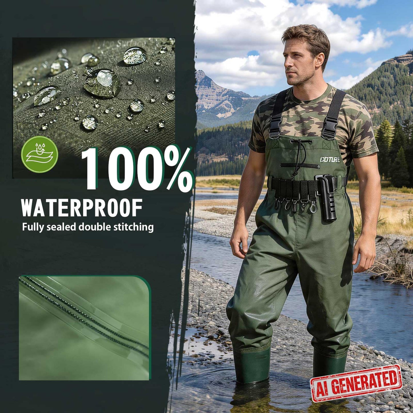 Goture Bootfoot Chest Fishing Wader 2-Ply Nylon & PVC Waterproof Men Women