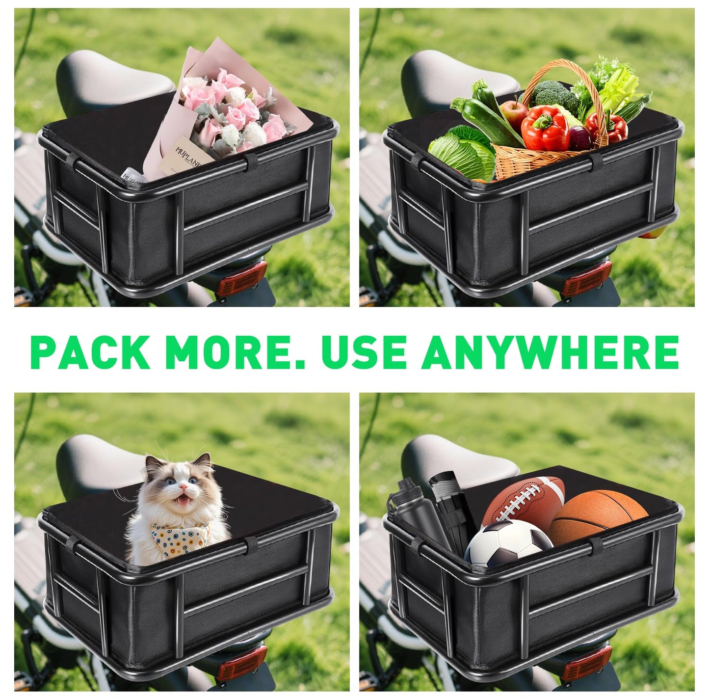 Lambolt Rear Rack Bike Basket for E-Bikes & Bikes - Heavy-Duty Bicycle Basket with Waterproof Liner, Cargo Net & Rain Cover - Great for Groceries, Dogs, Pets & Daily Commutes