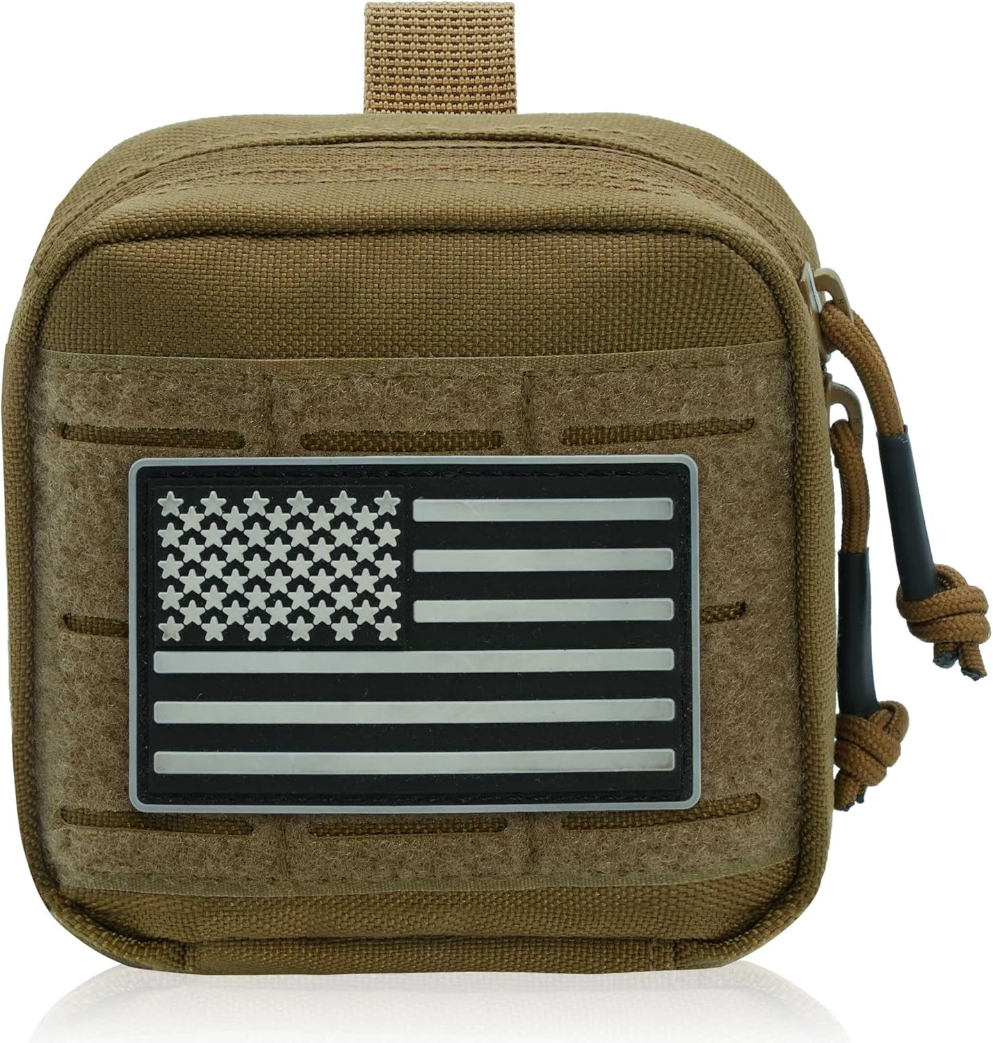 Tactical Molle Admin Pouch - Laser Cut Design with Flag | 4x4 Inches, Interior Divider & Removable Pocket