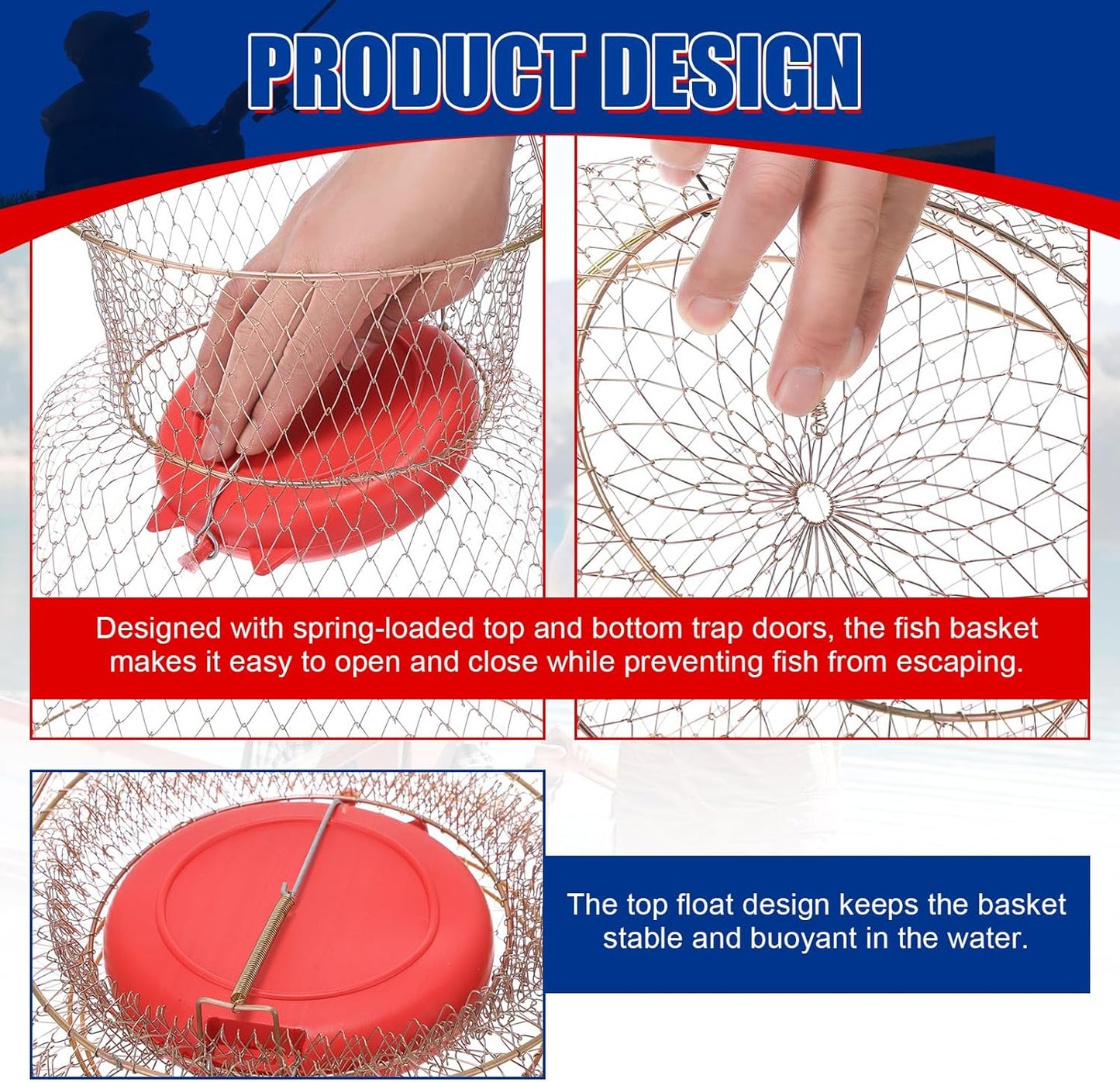 Floatable Galvanized Steel Wire Fish Basket - Portable, Durable Fishing Net Cage | Collapsible Design