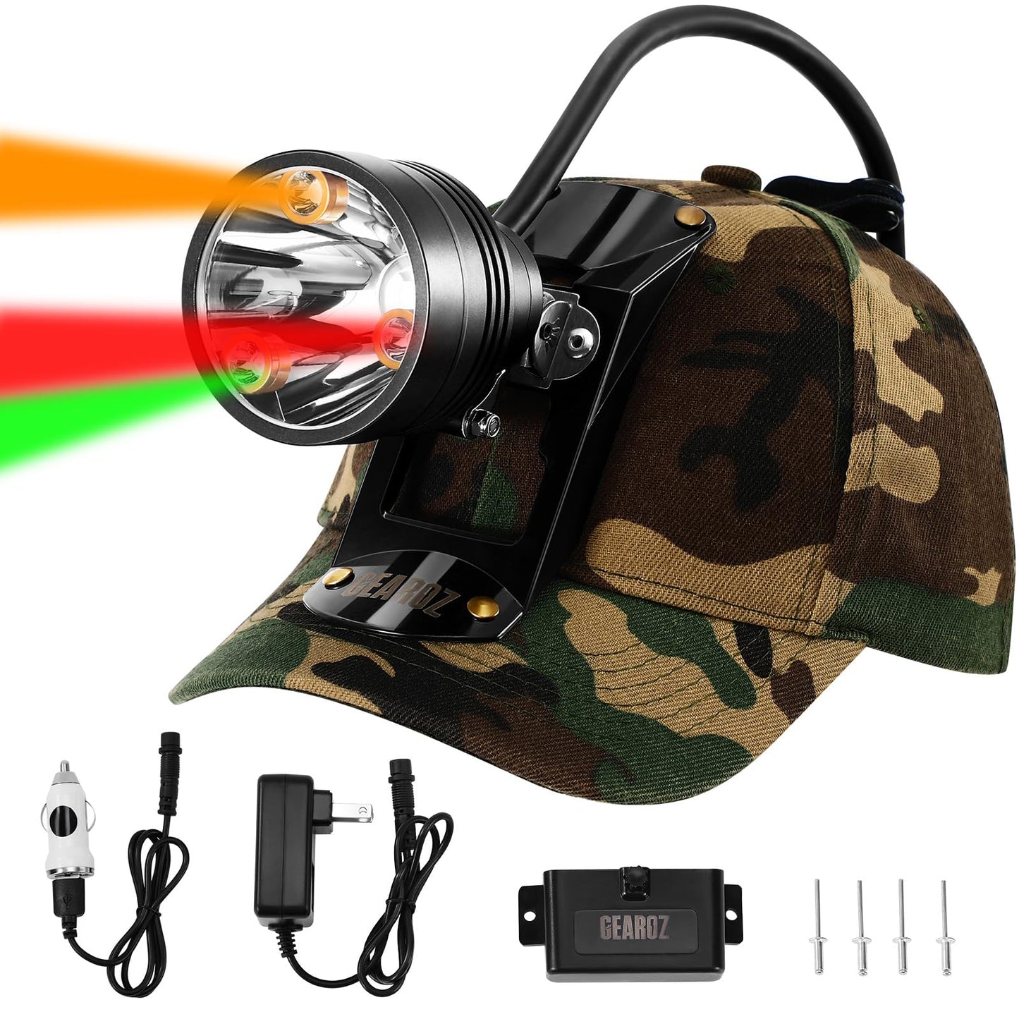 GearOZ Coon Hunting Headlight for Hog Predators Hunter Head Lamp, Camo Cap