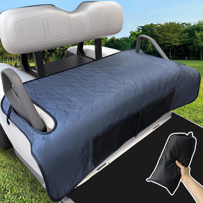 HWIUS Universal Golf Cart Bench Seat Cover Blanket Towel Fit for EZGO Club Car ICON and More 2 Passenger Seat, Soft Anti-Slip Warm Breathable Fabric, Pet Friendly Machine Washable (Navy Blue)