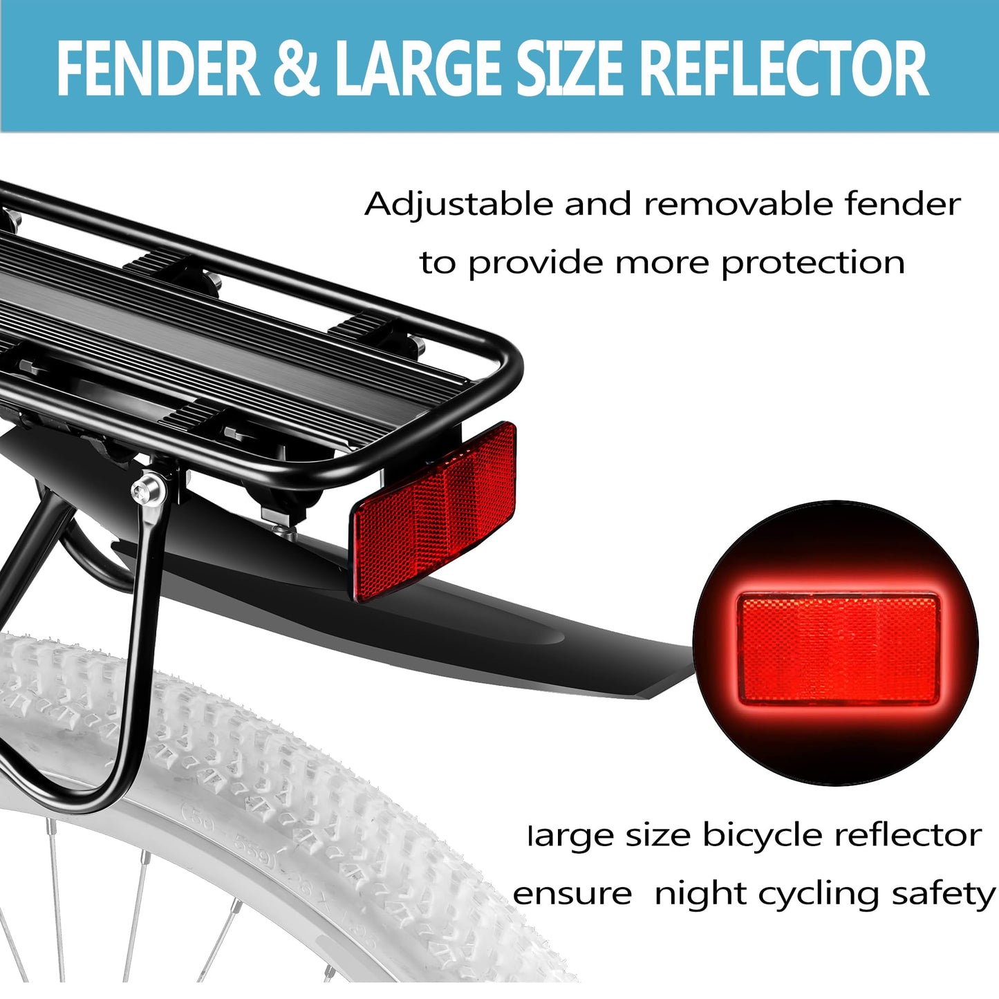 YONTUO Rear Bike Rack,115 LB Capacity Solid Bearings Bike Cargo Rack w/Fender & Large Size Reflective,Quick Release Mountain Road Bicycle Rear Racks,Universal Bike Luggage Touring Carrier Rack