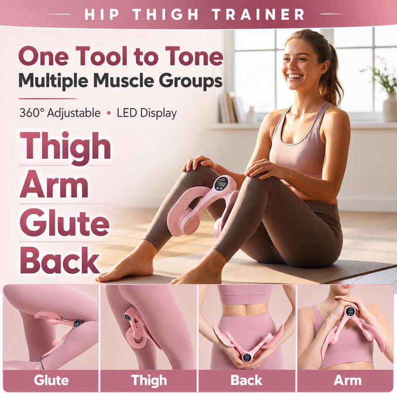 Hip Thigh Trainer, 360°Adjustable Pelvic Floor Exercise with LED Display, Inner Thigh Workout & Postpartum Recovery for Women, Home Gym Equipment for Hip, Leg, Arm