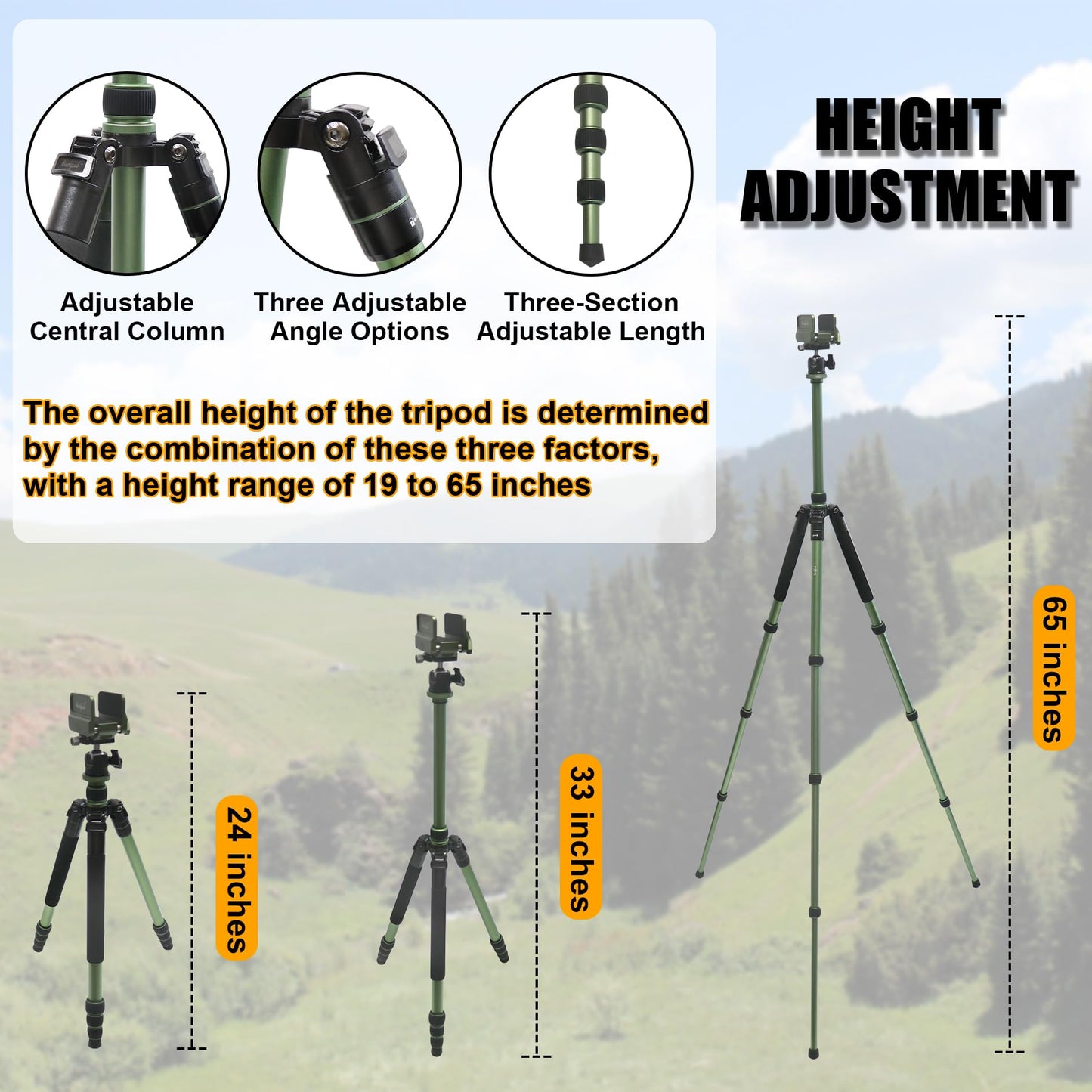 HUNTPAL 19"-65" Hunting Tripod Shooting Stick Gun Rifle Rest