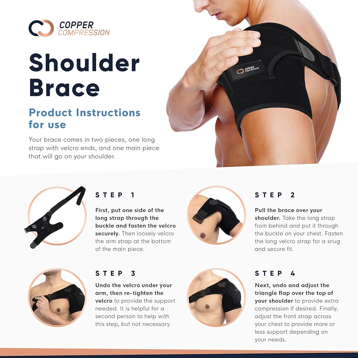 Copper Compression Shoulder Brace - Support for Torn Rotator Cuff & AC Joint Pain Relief | Adjustable Fit for Men & Women - Black - S/M