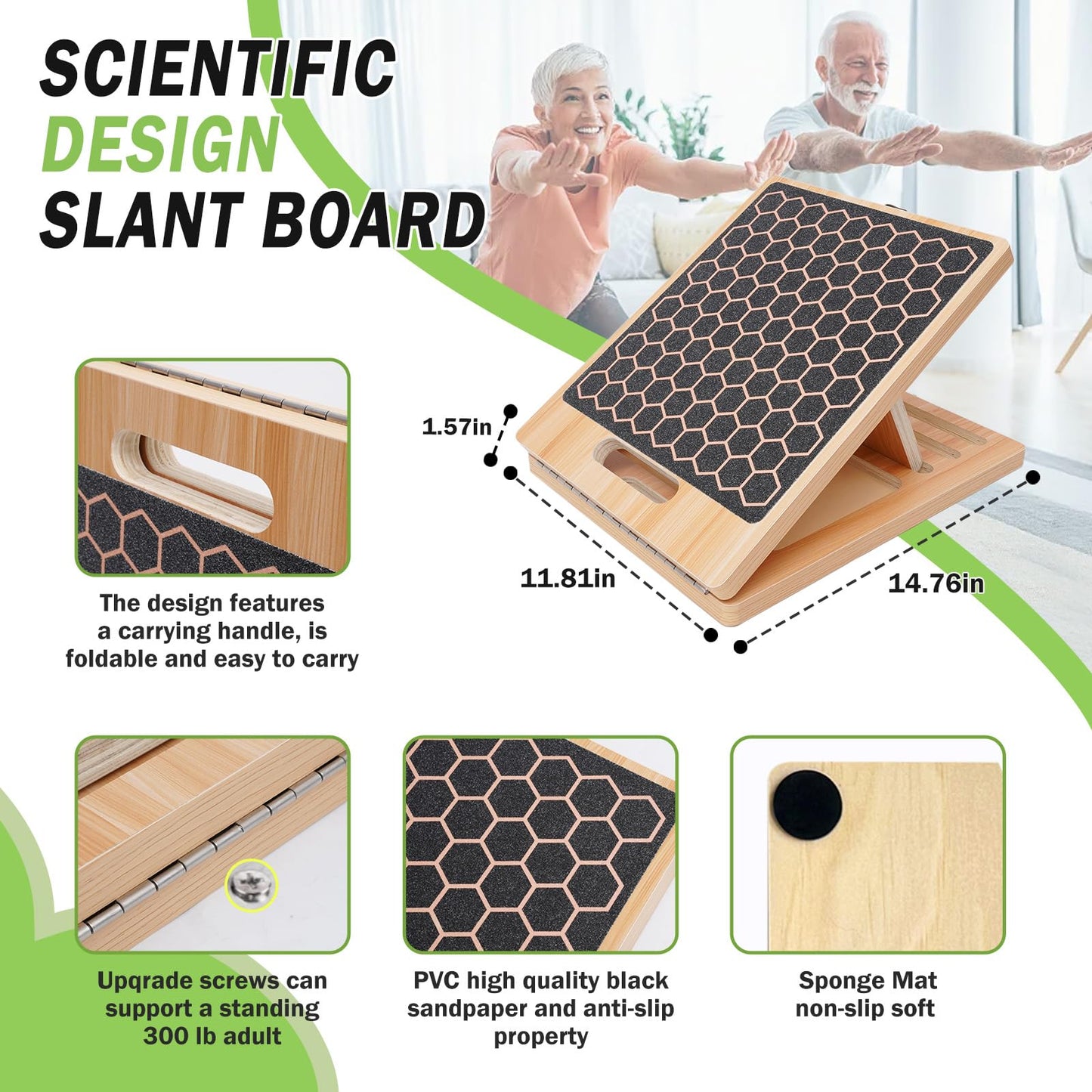Adjustable Slant Board for Exercise& Calf Stretch Board, Non-Slip Balance Training Platform, Valentine's Day Gift, Multi-Functional Wooden Stretch Board & Slant Board for Physical Therapy(Bark Brown)
