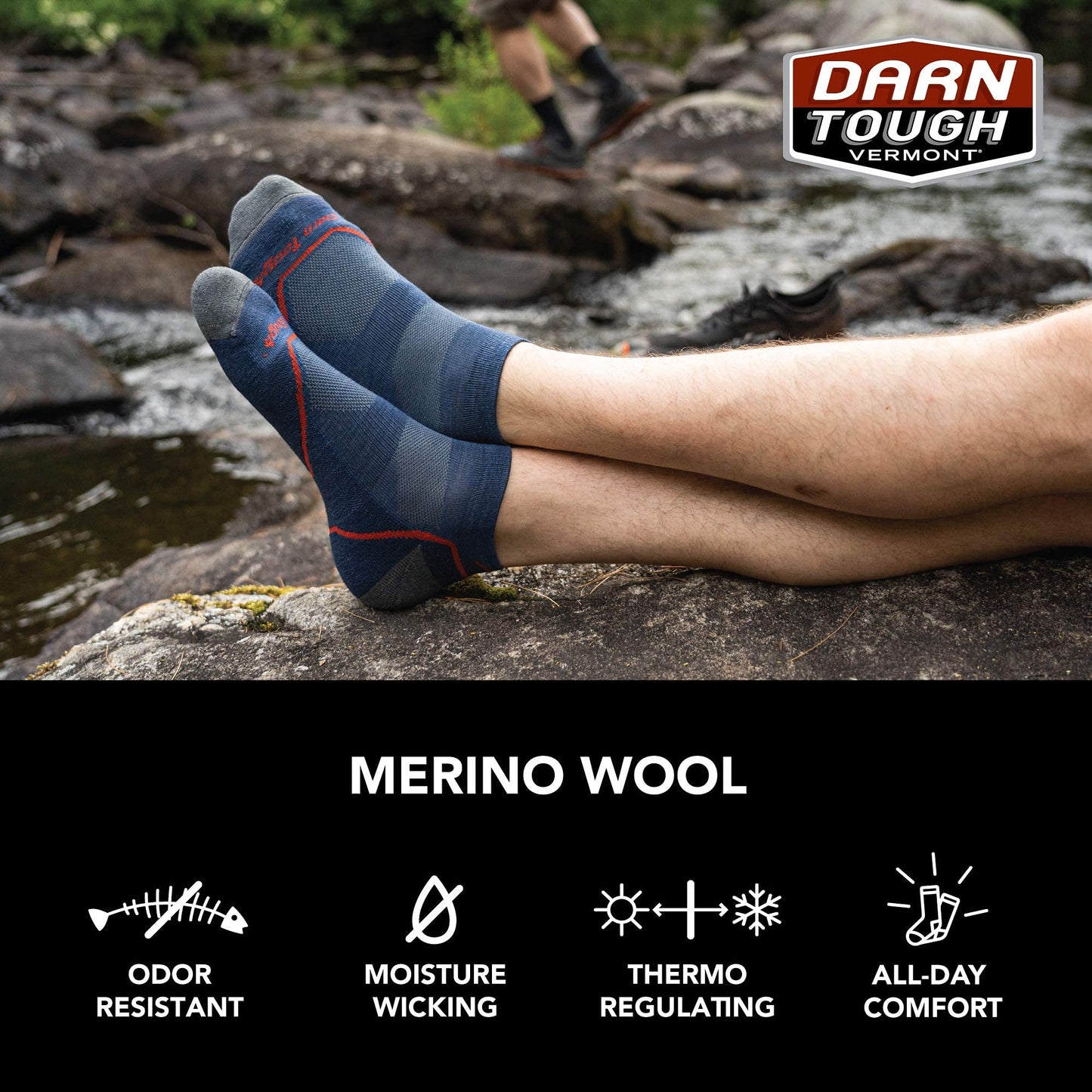 Darn Tough Men's Light Hiker No Show Lightweight with Cushion Hiking Sock (Style 1990) - Denim, Large