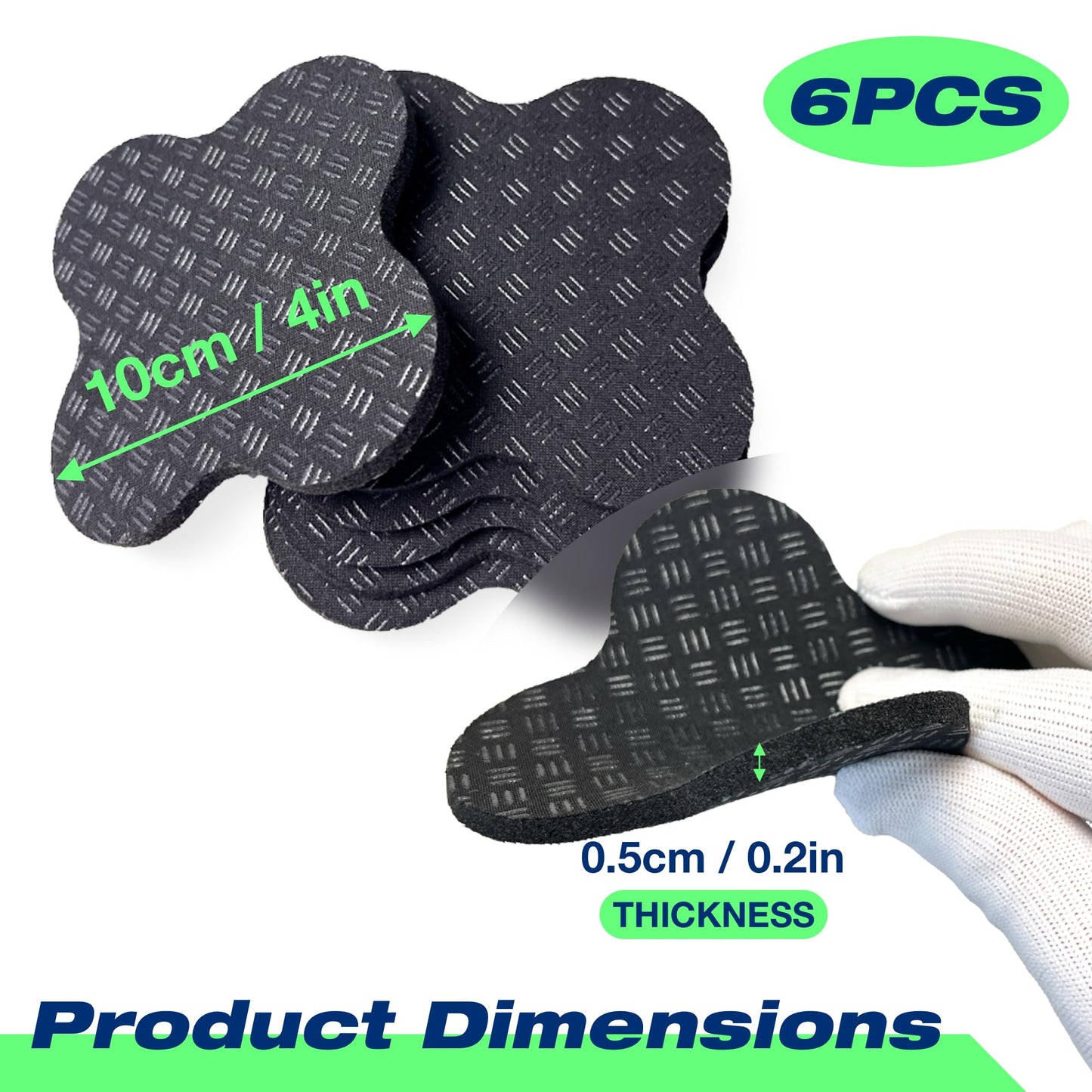 6 Pack Treadmill Pads - Anti-Slip & Anti-Vibration Exercise Equipment Mats - Floor Protectors for Hardwood & Carpet, Noise Reducing Stabilizer Feet for Bike, Elliptical, Rower (Quatrefoil, 4"x4"x0.2")