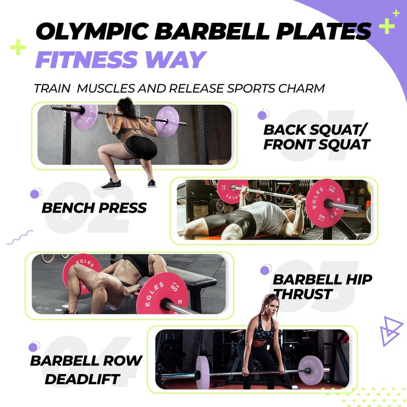 EGLES Vibrant Pink Weight Plates, Rubber Barbell Plates, 2-inch Olympic Standard 15LB Pair Olympic Bumper Plates Steel Inserts for Home Gym Weightlifting, Strength Training, Fit Workouts