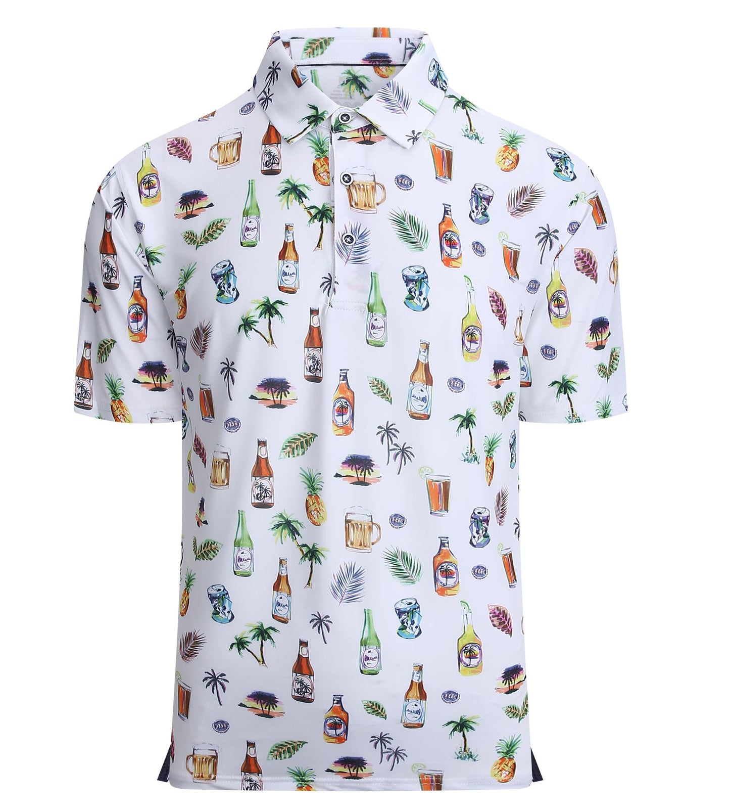 Alex Vando Mens Hawaiian Golf Shirt Moisture Wicking Digital Print Golf Shirts for Men,White Beer,L