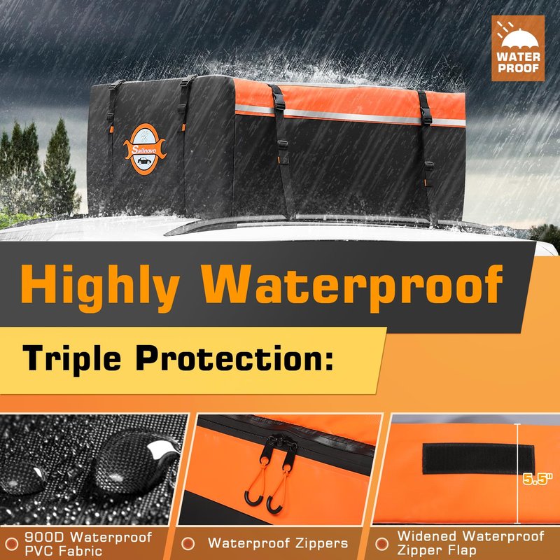 Sailnovo Rooftop Cargo Carrier 20 Cubic, Waterproof Car Roof Bag Soft-Shell Carriers Top Luggage Storage with Slip Mat, 6 Door Hooks & Heavy-Duty PVC for All Vehicle Roof with/Without Rack Cross Bar