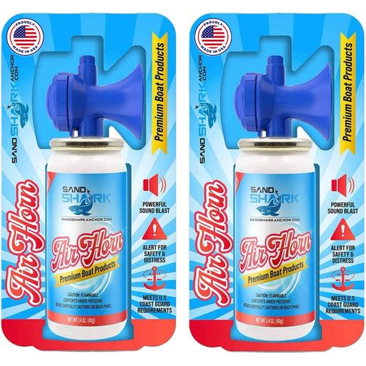 SandShark Premium Boating Air Horn Handheld Canister- Very Loud, Coast Guard Approved, Emergency for Marine, Watercraft Safety, Boat & Camping Essentials, Air Horn for Dogs, Bear Horn. (2 pk-1.4 oz.)