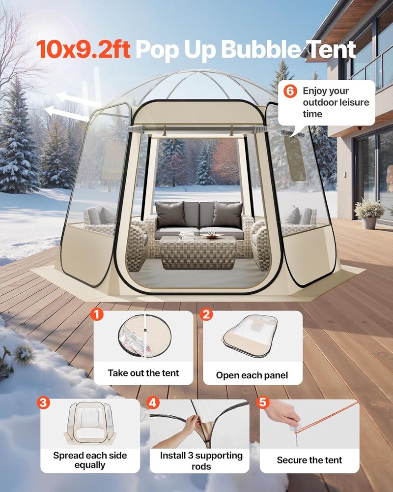 Pop Up Sports Tent - Clear Bubble Tent for 1-6 People | Waterproof Outdoor Igloo Dome with Floor Mat