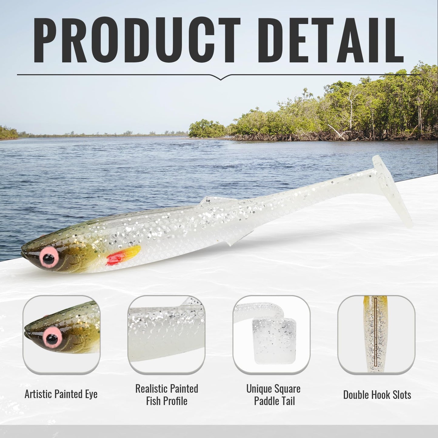 TRUSCEND Hand-Painted Soft Fishing Lures 12PCS, Paddle Tail Swimbaits, Fishing Lures for Bass Trout Crappie Walleye, Durable Plastic Bait for Bass Fishing, Shad Fishing Bait for Freshwater Saltwater